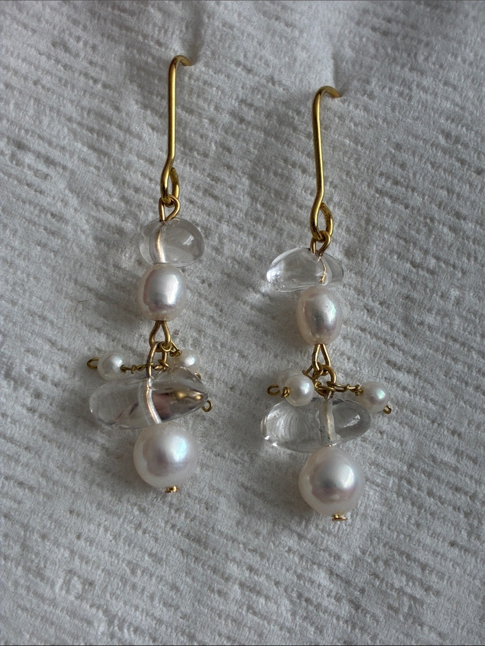 Freshwater Pearl & Clear Quartz Earrings | Nature Inspired Gold Dangle Earrings